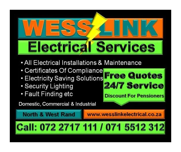 Electrical Compliance Certificate Sandton– Call Wesslink Electrical (Pty) Ltd on 0722717111 logo